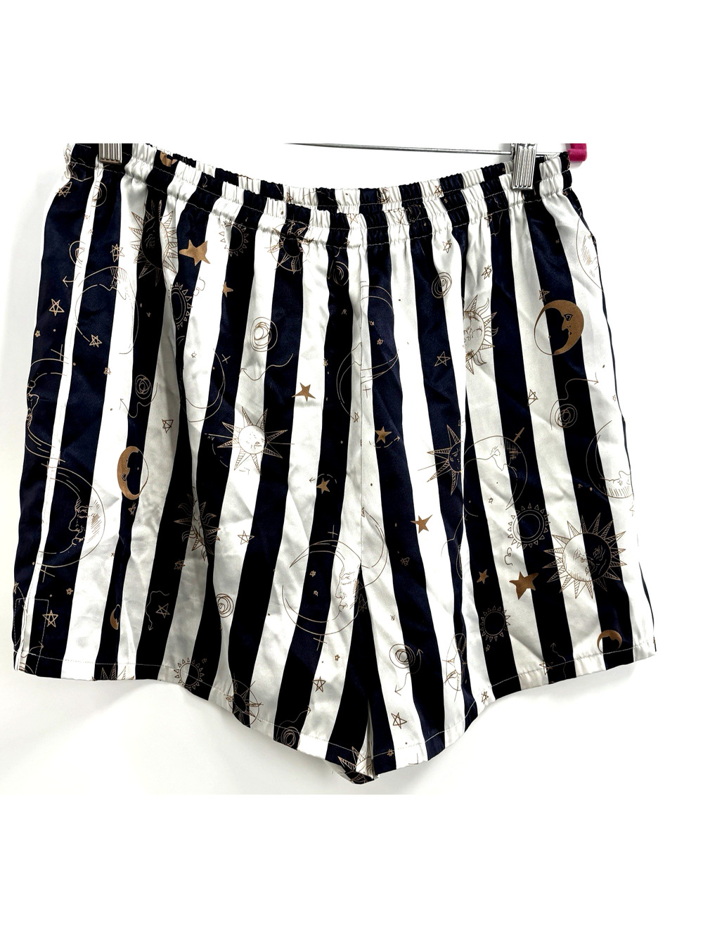 Vtg Celestial Boxer Shorts Sz XL Satin Silky Whimsigoth Boho Zodiac Striped